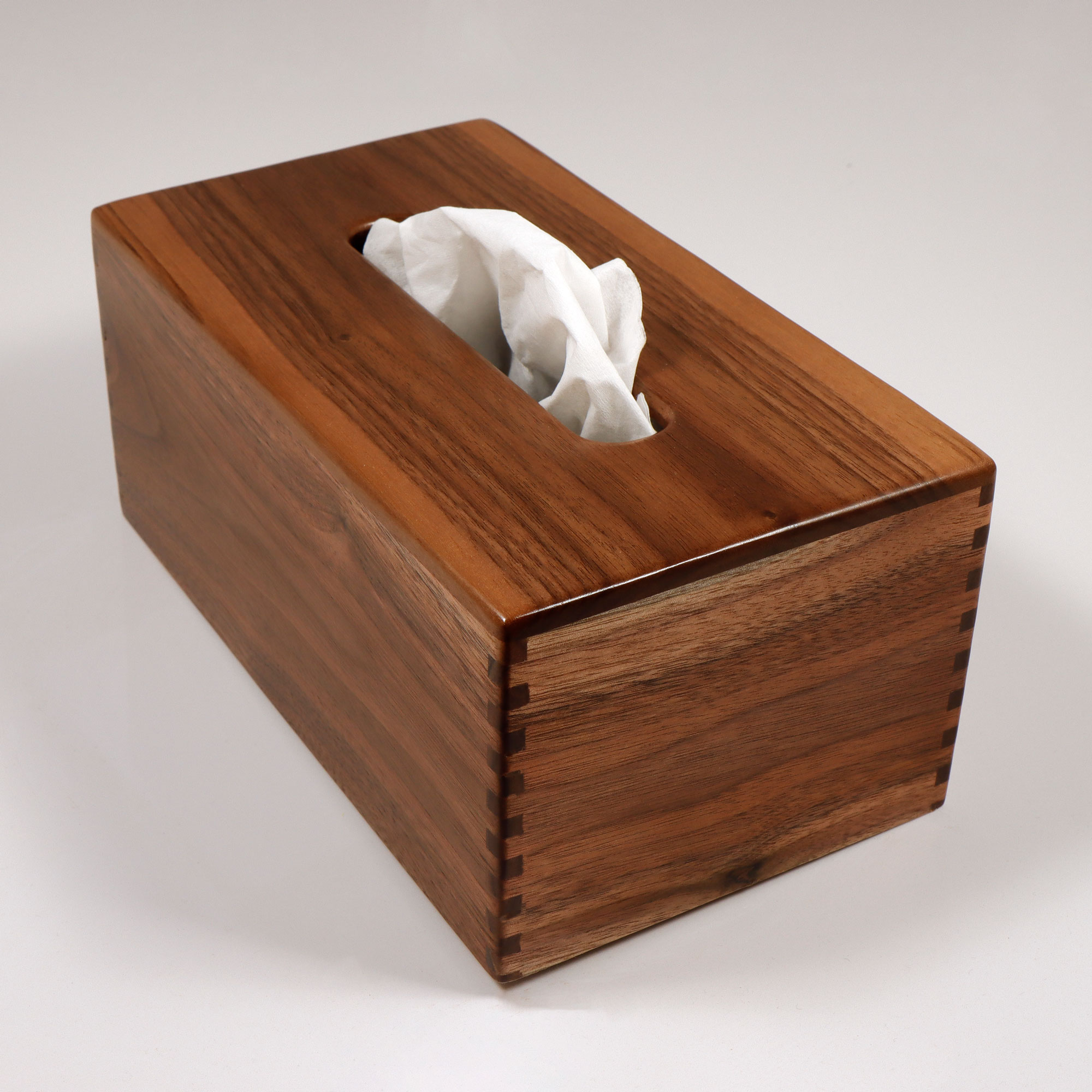 Solid Texas Black Walnut - Handmade Tissue / Kleenex Box Cover Holder -  Rectangle Style - Box Jointed Sides - Oak Knoll Woodworks