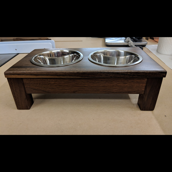 Small Texas Black Walnut - 1 Quart Raised Dog Bowl Stand - With Bowls