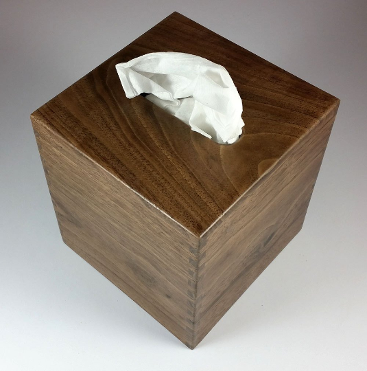 Tissue Box Cover Cube Square Size Boutique in Birdseye Maple Wood Veneer. 