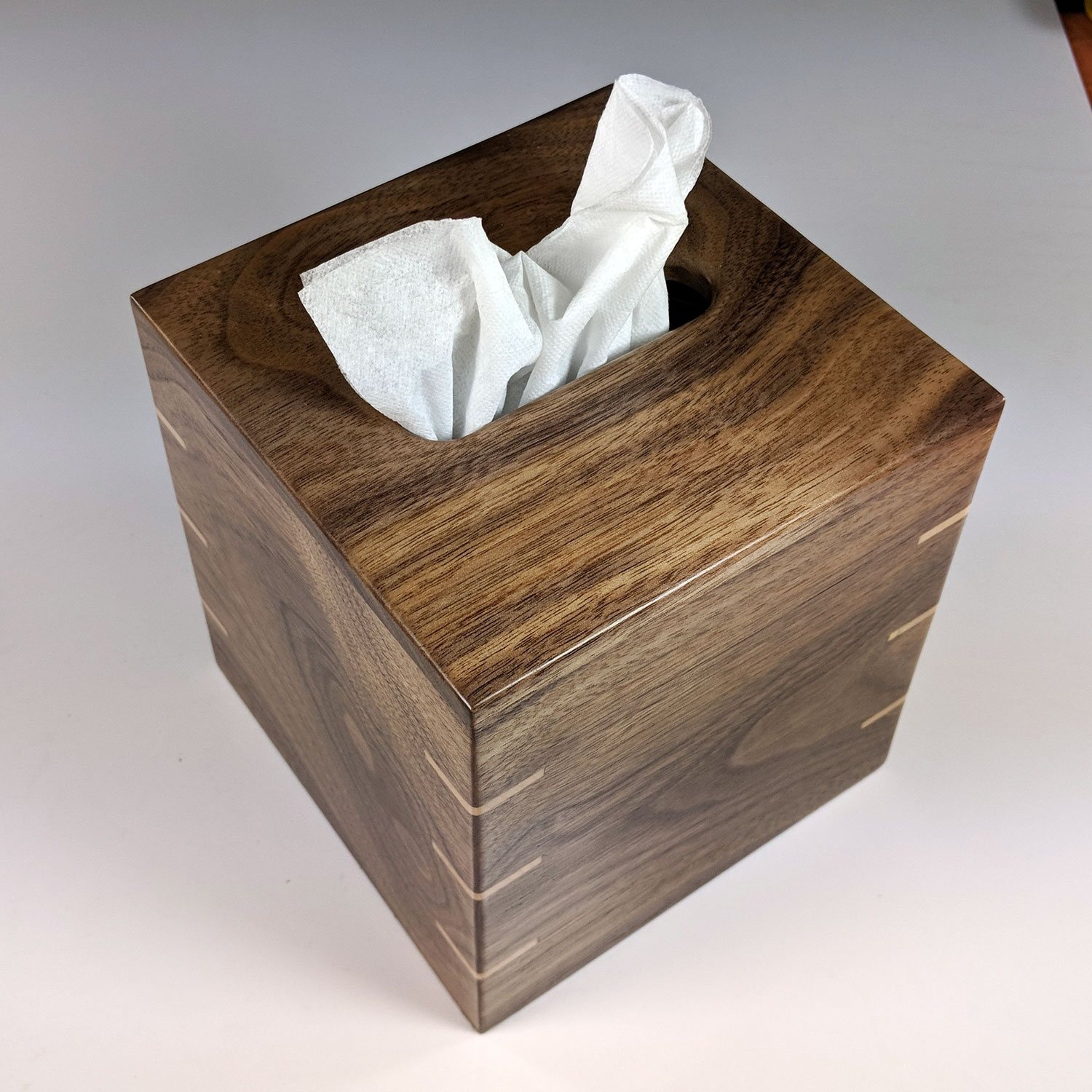 Solid Texas Black Walnut - Handmade Tissue / Kleenex Box Cover Holder -  Rectangle Style - Box Jointed Sides - Oak Knoll Woodworks