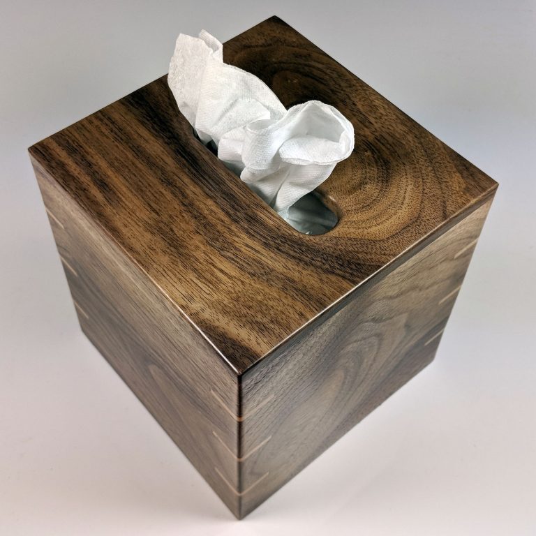 Texas Black Walnut with Red Leaf Maple Spines - Tissue Box Cover - Small Square