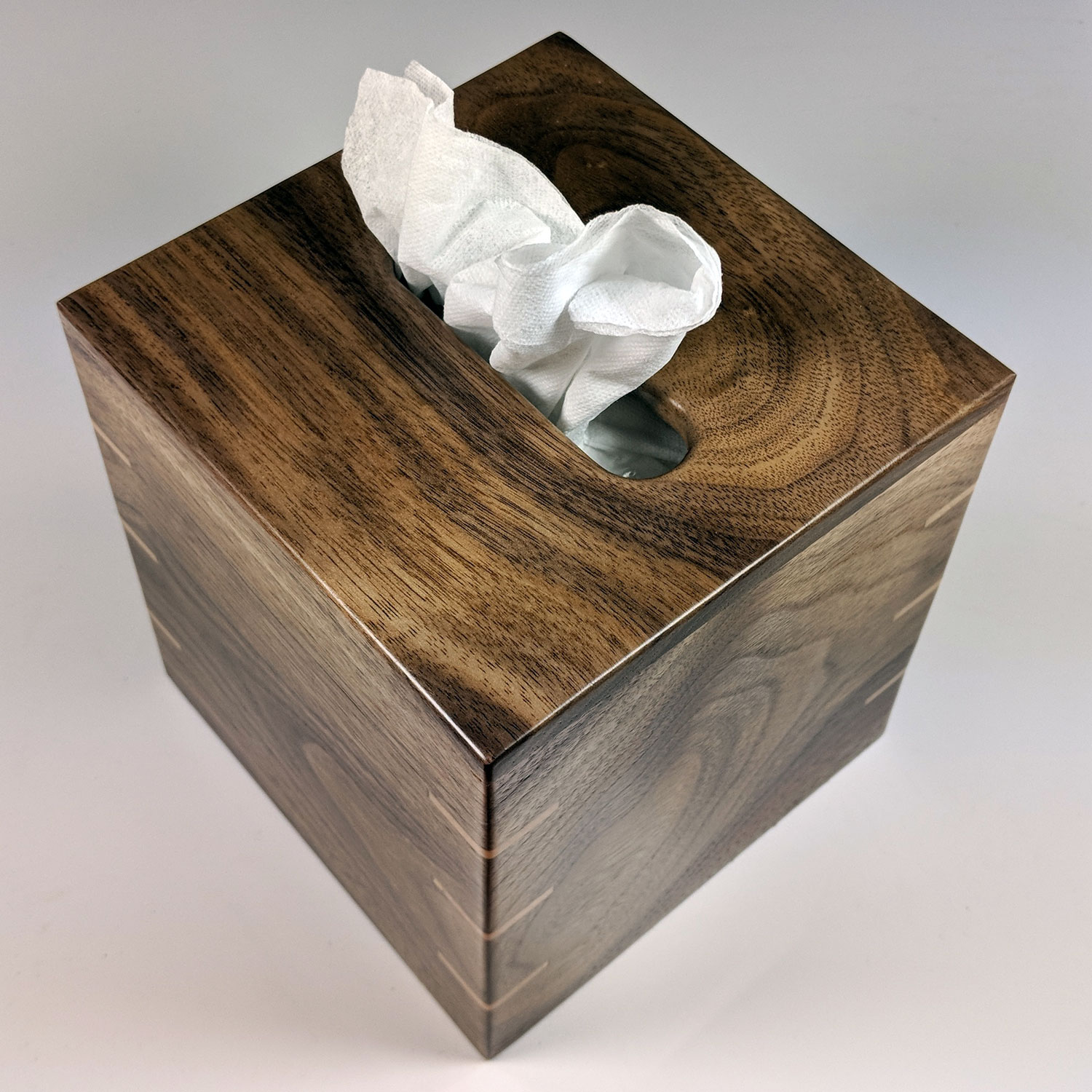 Solid Texas Black Walnut - Handmade Tissue / Kleenex Box Cover Holder -  Rectangle Style - Box Jointed Sides - Oak Knoll Woodworks