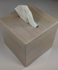 Small Upright Cube Tissue Kleenex Box Holder - Stained White Flatsawn Oak