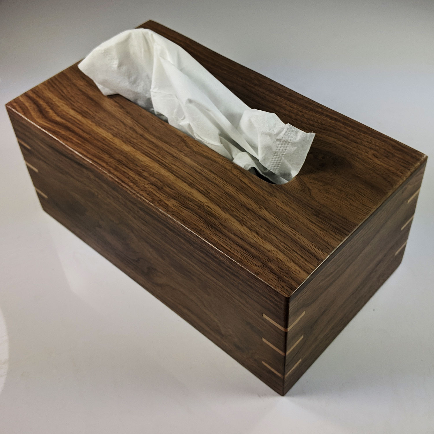Solid Texas Black Walnut - Handmade Tissue / Kleenex Box Cover Holder -  Rectangle Style - Box Jointed Sides - Oak Knoll Woodworks