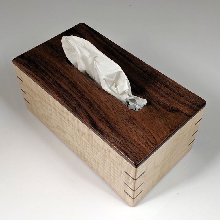 Walnut Top - Tiger Maple Sides - Walnut Splines - Regular Rectangle Tissue Box