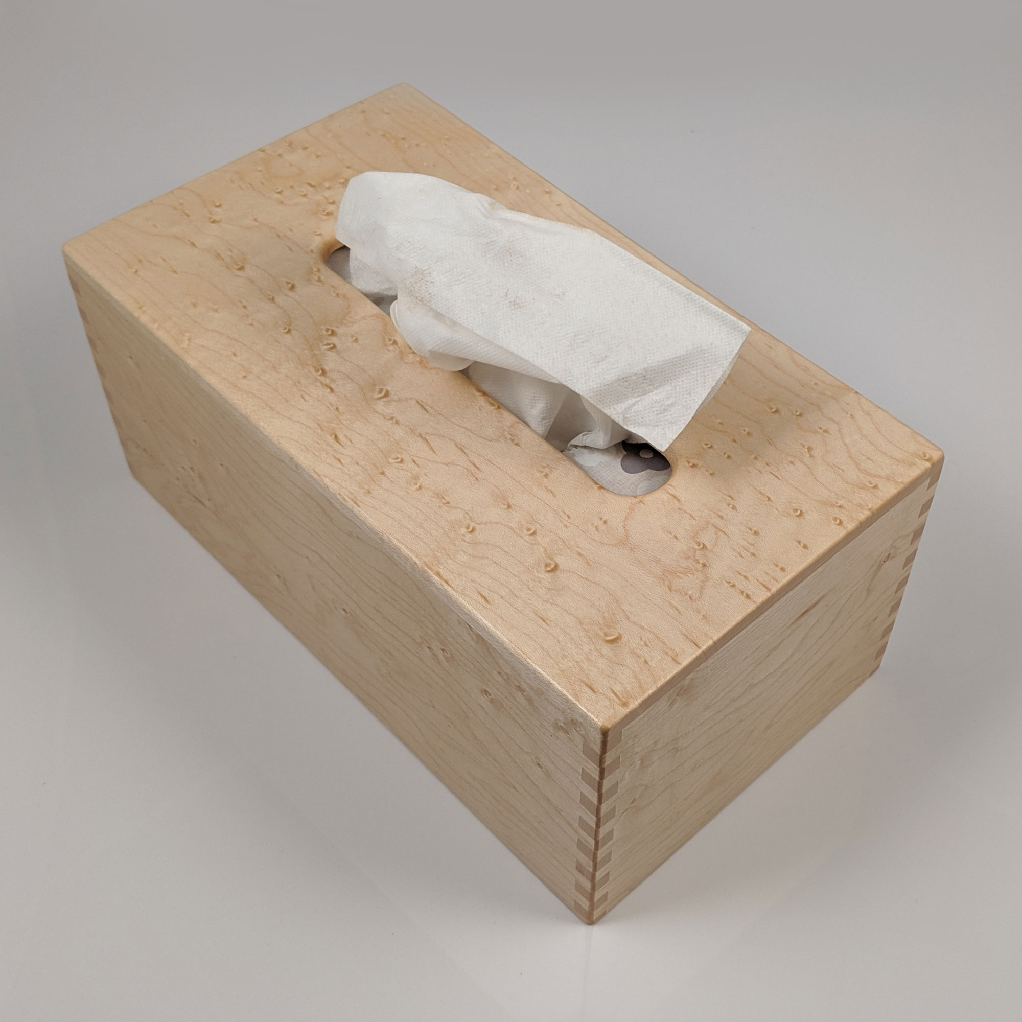 Tissue Box Cover Cube Square Size Boutique in Birdseye Maple Wood Veneer. 