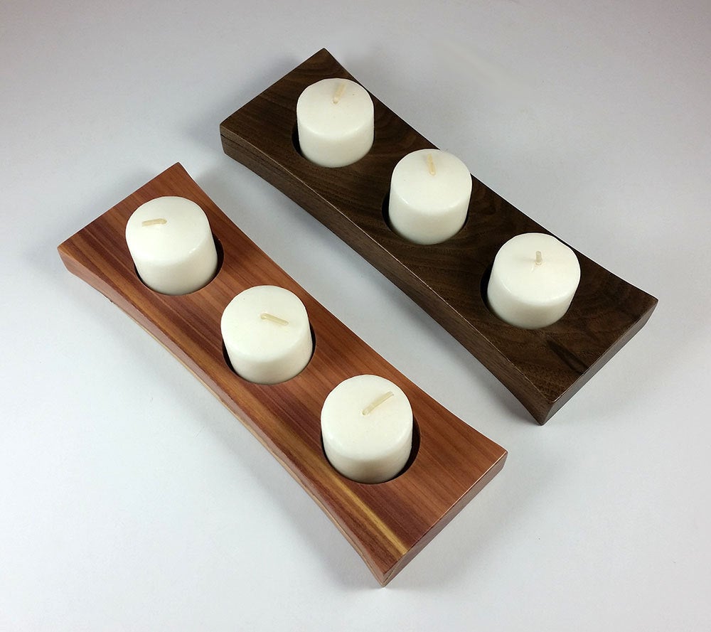 Pair Of Small Tea Light Candle Holders in Cedar and / or Walnut