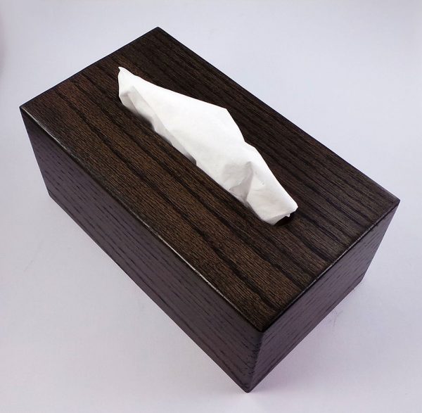 Tissue Box - Solid Oak - Ebony Stained - Rectangle Style - Box Jointed Sides