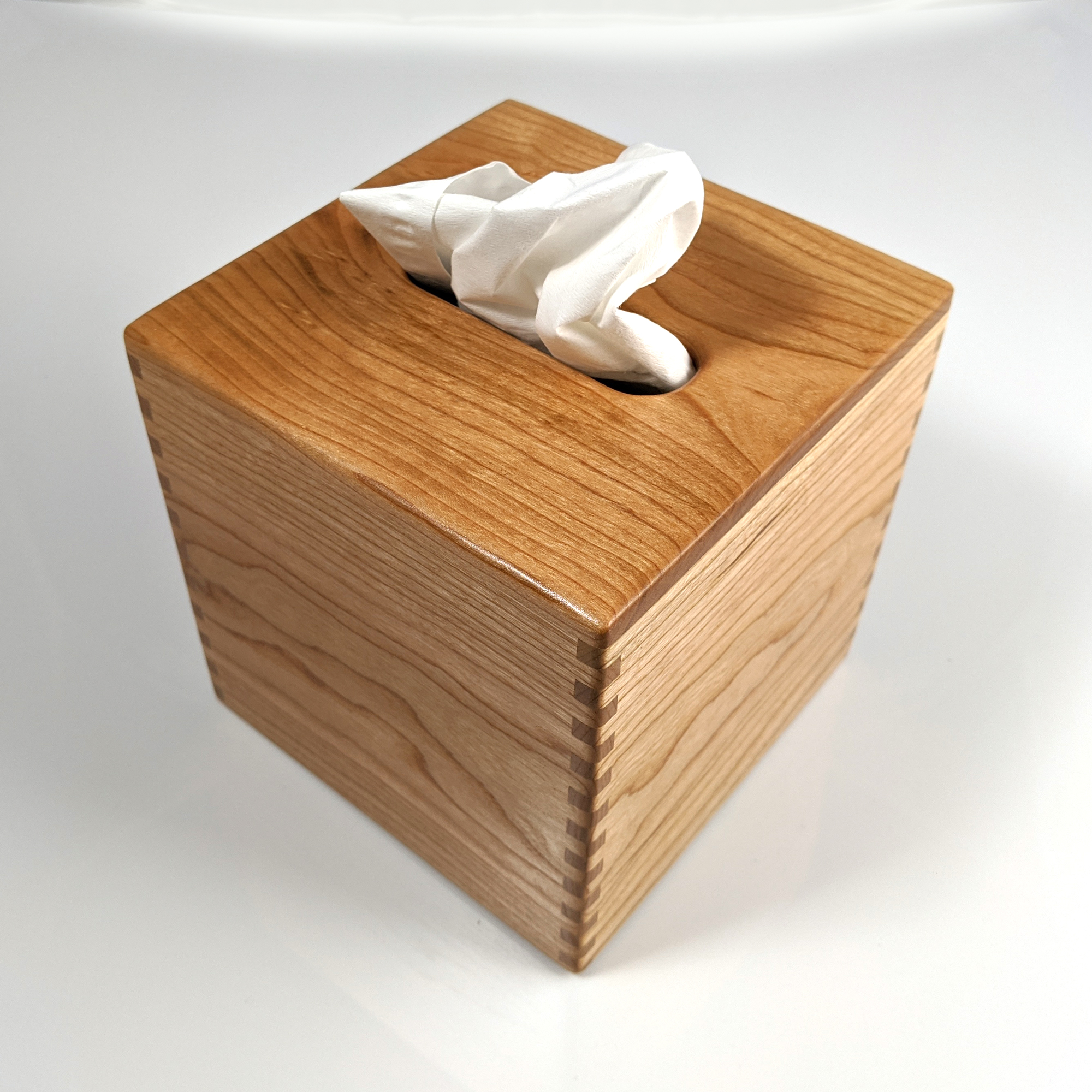 Solid Cherry Handmade Tissue Box Cover Holder - Boutique Square Cube Style  - Box Jointed Sides