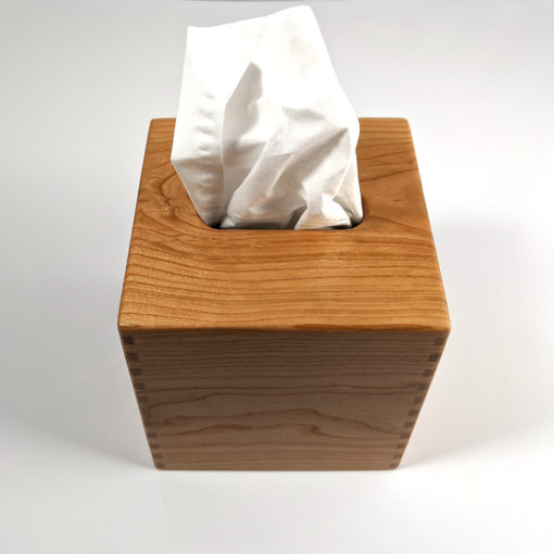 Solid Cherry Handmade Tissue Box Cover Holder - Boutique Square Cube Style - Box Jointed Sides - Image 4